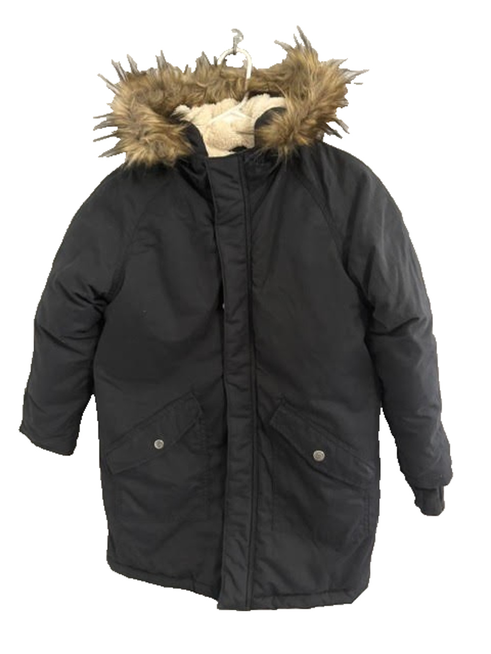 Cat & Jack Jacket Youth 8 M Black Hooded Parka Removable Faux Fur Winter Coat